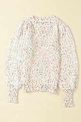 Beige Colorful Confetti Dots Cable Knit Crew Neck Sweater Sweaters JT's Designer Fashion