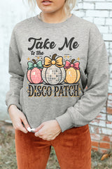 Gray Disco Ball Bowknot Pumpkin Graphic Crewneck Sweatshirt Graphic Sweatshirts JT's Designer Fashion