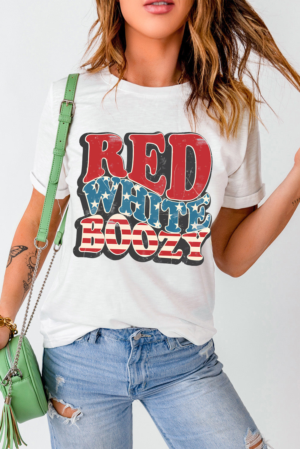 White RED WHITE BOOZY Stars and Stripes Graphic T Shirt Graphic Tees JT's Designer Fashion