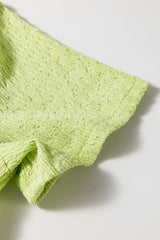 Meadow Mist Green Textured Short Sleeve Patched Pocket Buttoned Shirt Romper Jumpsuits & Rompers JT's Designer Fashion