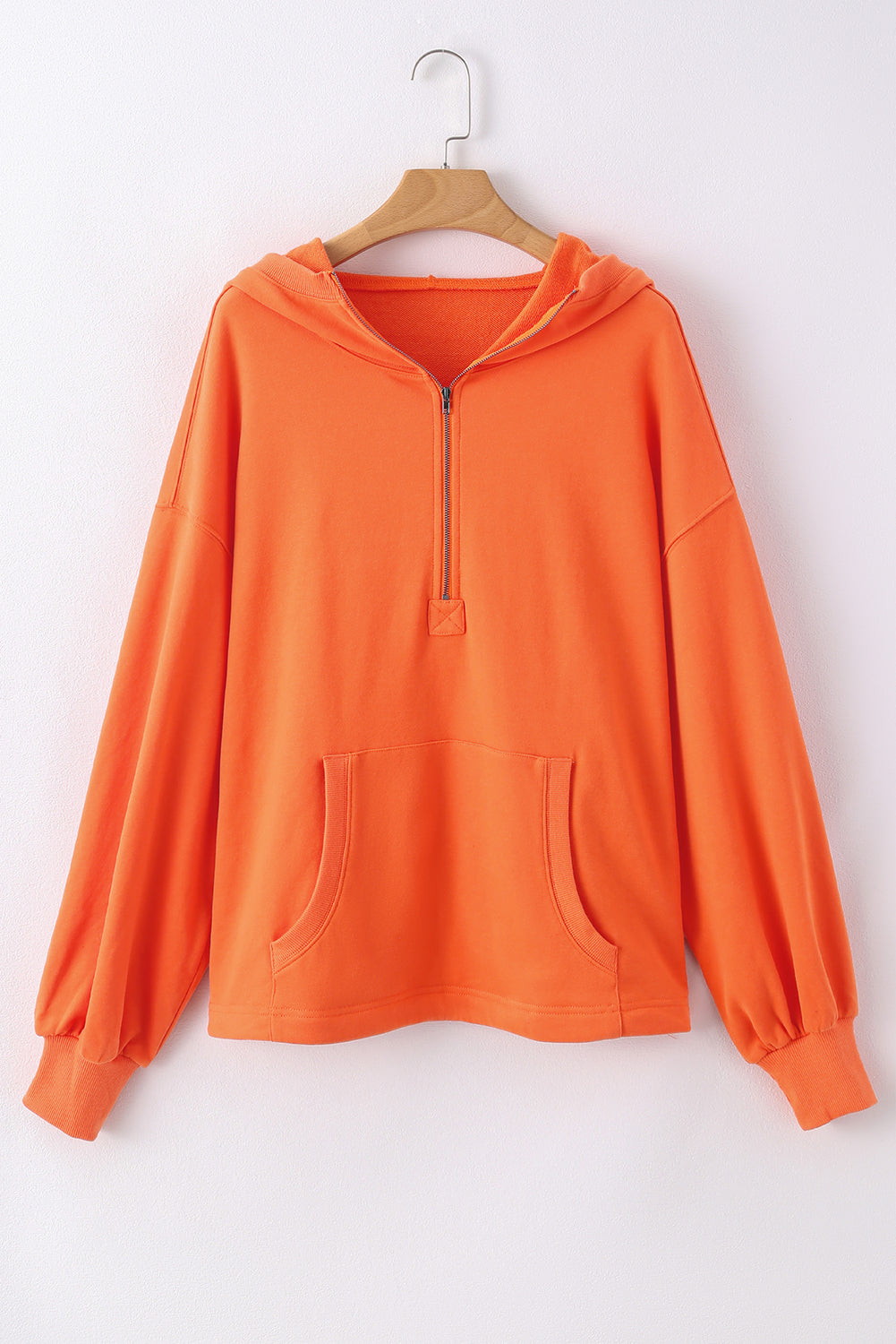 Orange Solid Kangaroo Pocket Half Zipper Oversized Hoodie Sweatshirts & Hoodies JT's Designer Fashion
