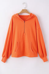 Orange Solid Kangaroo Pocket Half Zipper Oversized Hoodie Sweatshirts & Hoodies JT's Designer Fashion