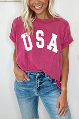Rose Red Textured USA Graphic T Shirt Graphic Tees JT's Designer Fashion