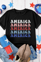 Black Colorful AMERICA Print Crewneck Patriotic T Shirt Graphic Tees JT's Designer Fashion
