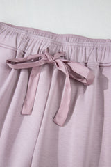 Orchid Petal Drawstring Waist Satin Stripe Patch Straight Leg High Waist Pants Pants & Culotte JT's Designer Fashion
