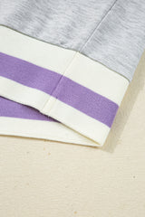 Light Grey Contrast Striped Bands Cropped Pullover and Athletic Short Set Short Sets JT's Designer Fashion