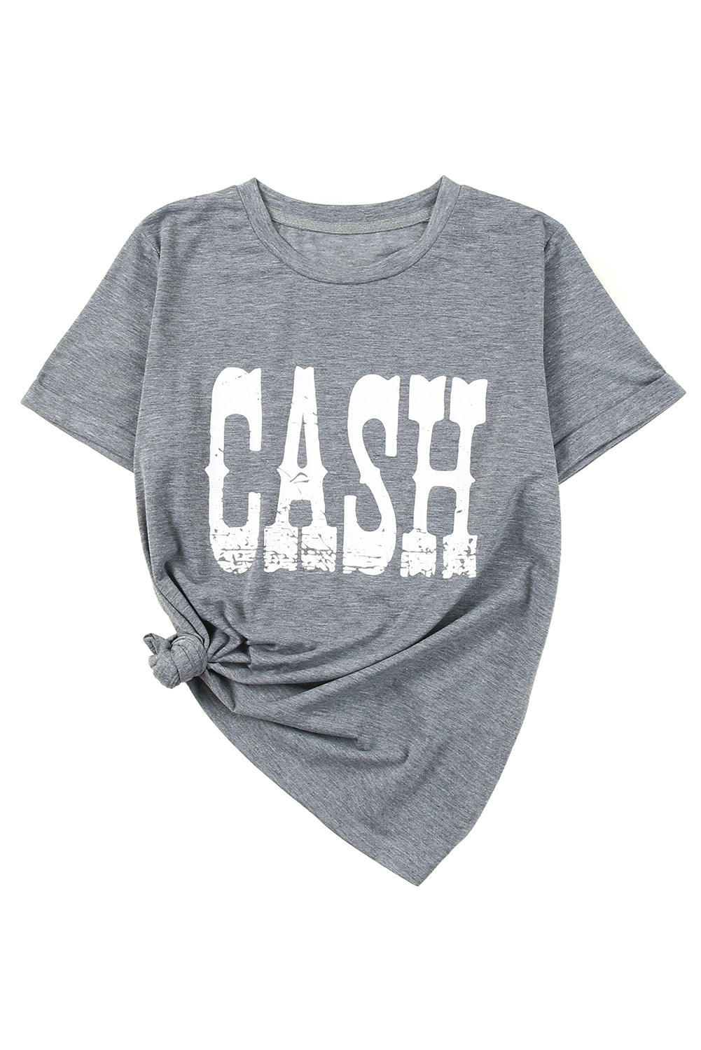 Gray CASH Letter Print T Shirt Graphic Tees JT's Designer Fashion