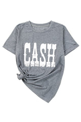 Gray CASH Letter Print T Shirt Graphic Tees JT's Designer Fashion