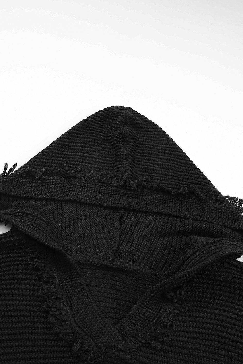 Black V Neck Ribbed Drop Shoulder Hooded Sweater Sweaters & Cardigans JT's Designer Fashion