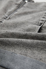 Gray Zipped Light Wash Cuffed Edge Denim Shorts Denim Shorts JT's Designer Fashion