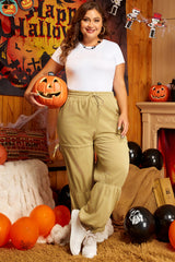 Beige Drawstring Adjusted Band High Waist Plus Size Pants Plus Size Bottoms JT's Designer Fashion