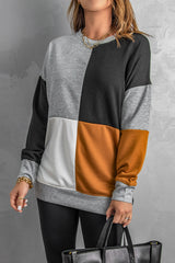 Color Block Round Neck Long Sleeves Pullover Sweatshirt Sweatshirts & Hoodies JT's Designer Fashion