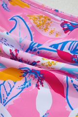 Pink Floral Printed Halter Neck High Waist Bikini High Waisted Swimsuit JT's Designer Fashion