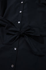 Black Button Up Tie Waist Puff Sleeve Mini Dress Mini Dresses JT's Designer Fashion
