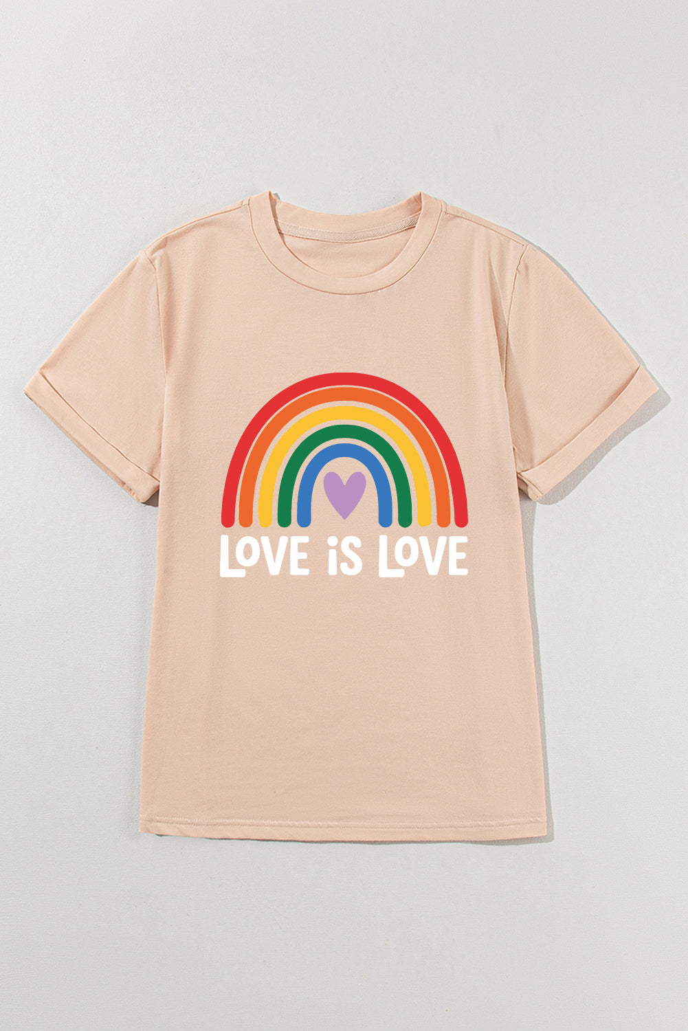 Khaki Love is Love Rainbow Heart Printed Cotton Blend T Shirt Graphic Tees JT's Designer Fashion
