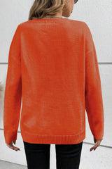 Orange Boo Knitted Pattern Ribbed Edge Drop Shoulder Sweater Sweaters JT's Designer Fashion