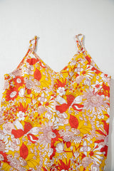 Orange Floral V Neck Wide Leg Sleeveless Jumpsuit Jumpsuits & Rompers JT's Designer Fashion