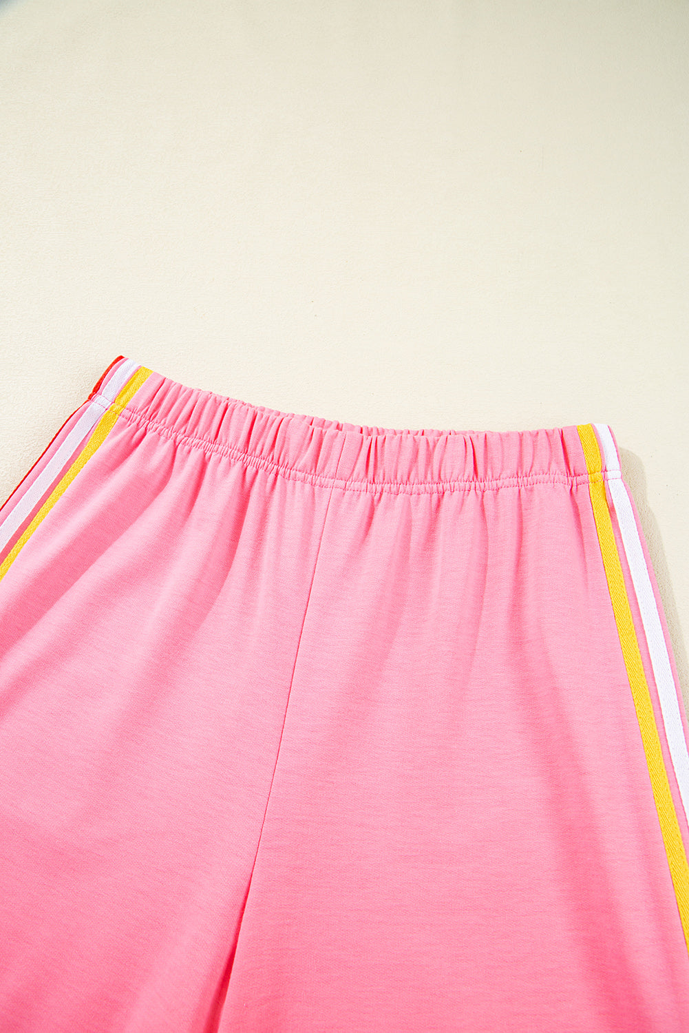 Bonbon Color Contrast Crewneck T Shirt and Wide Leg High Waist Pants Set Pant Sets JT's Designer Fashion