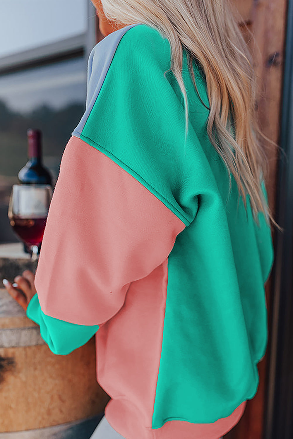 Blossom Colorblock Patchwork Drop Shoulder Sweatshirt Sweatshirts & Hoodies JT's Designer Fashion
