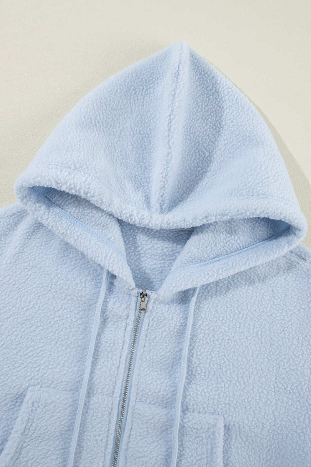 Beau Blue Cropped Sherpa Zip Up Hoodie Sweatshirts & Hoodies JT's Designer Fashion