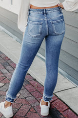 Light Blue Distressed Frayed Ankle Skinny Jeans Jeans JT's Designer Fashion