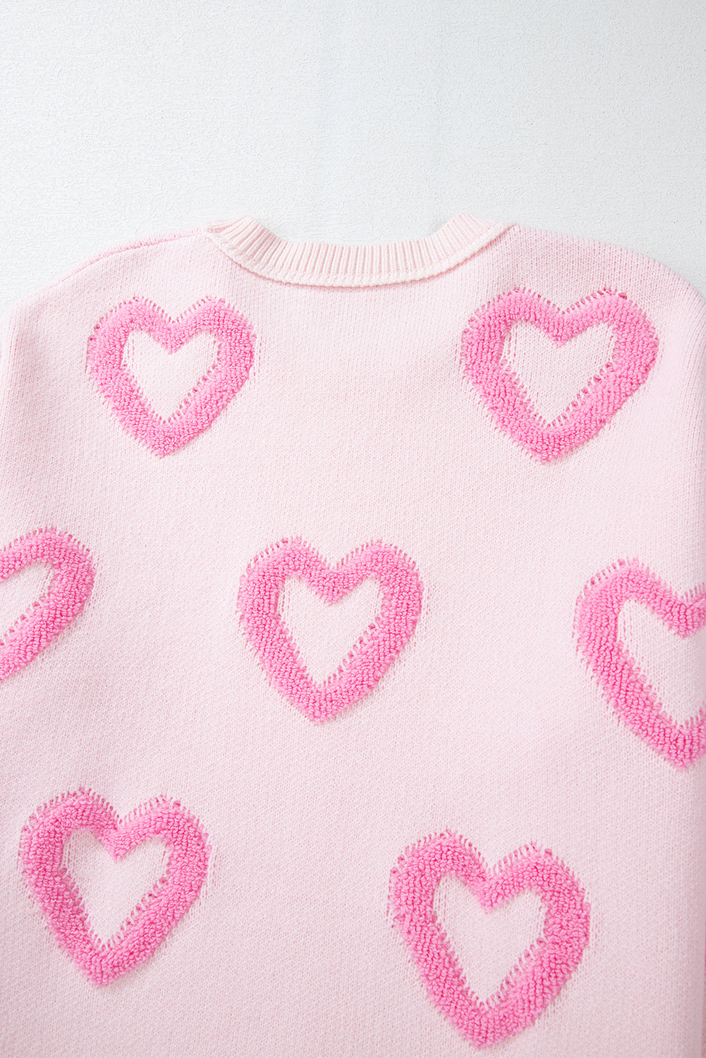 Pink Heart Shape Bubble Sleeve Baggy Sweater Sweaters JT's Designer Fashion