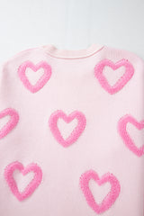 Pink Heart Shape Bubble Sleeve Baggy Sweater Sweaters JT's Designer Fashion