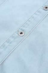 Sky Blue Flap Pocket Buttoned Raw Hem Denim Jacket Denim Jackets JT's Designer Fashion