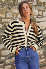 Apricot Stripe Chic Golden Button Cardigan Sweater Cardigans JT's Designer Fashion
