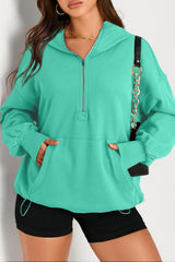 Aruba Blue Solid Kangaroo Pocket Half Zipper Oversized Hoodie Sweatshirts & Hoodies JT's Designer Fashion