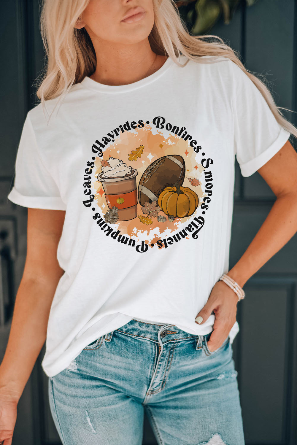 White Pumpkin Rugby Graphic Print Short Sleeve Top Graphic Tees JT's Designer Fashion