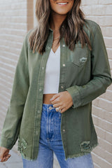 Green Ripped Denim Jacket Denim Jackets JT's Designer Fashion
