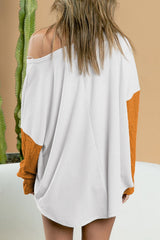 Brown Color Block Patchwork Chest Pocket Long Sleeve Top Long Sleeve Tops JT's Designer Fashion
