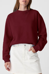 Burgundy Solid Fleece Lined Drop Shoulder Terry Sweatshirt Sweatshirts & Hoodies JT's Designer Fashion