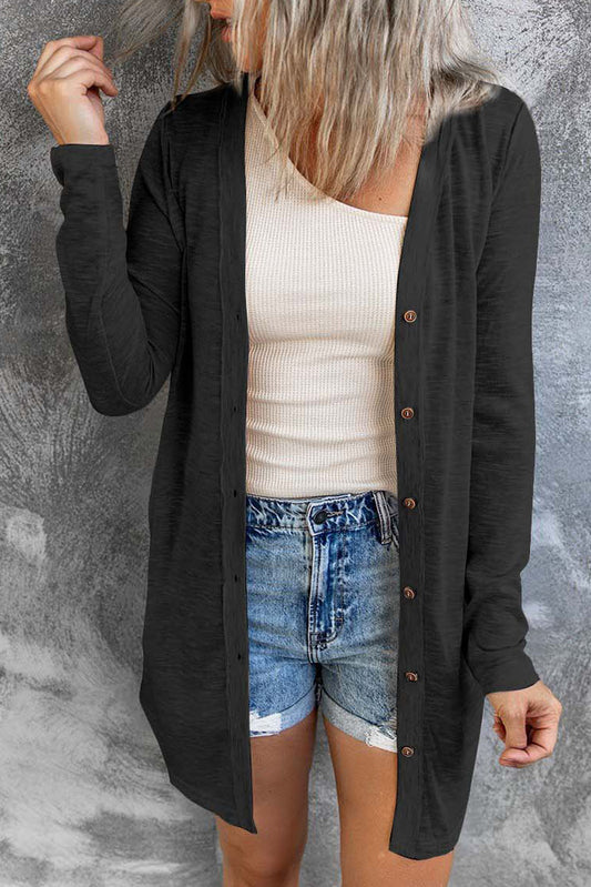Black Solid Color Open-Front Buttons Cardigan Sweaters & Cardigans JT's Designer Fashion