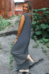 Black white Striped Print Buttoned Wide Leg Sleeveless Jumpsuit Jumpsuits & Rompers JT's Designer Fashion