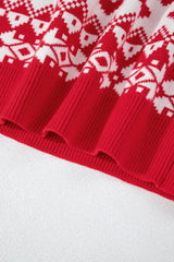 Fiery Red Merry Christmas Reindeer Heart Pattern High Neck Sweater Sweaters JT's Designer Fashion