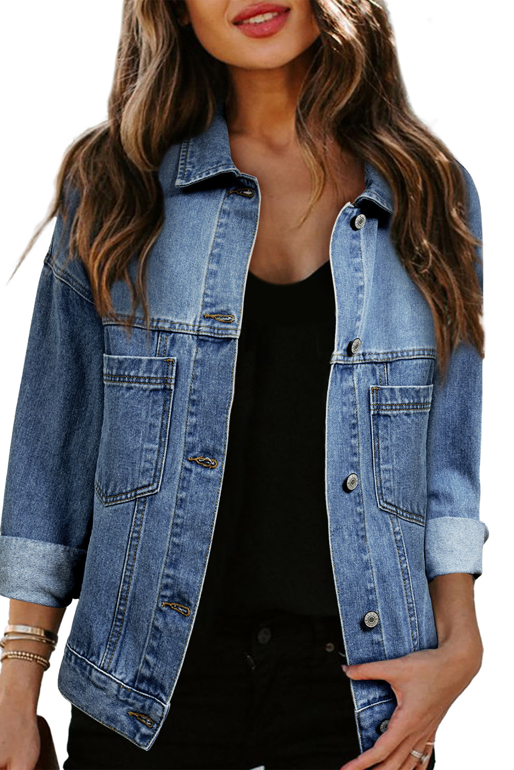 Light Blue Washed Oversize Pocketed Denim Jacket Denim Jackets JT's Designer Fashion