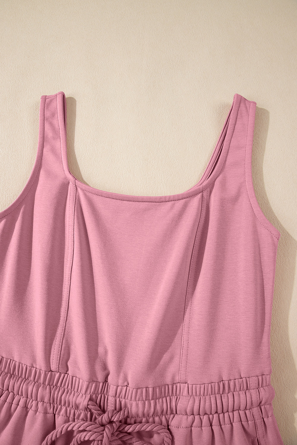 Light Pink Lace-up Elastic Waist Sleeveless Square Neck Jumpsuit Bottoms JT's Designer Fashion