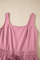 Light Pink Lace-up Elastic Waist Sleeveless Square Neck Jumpsuit Bottoms JT's Designer Fashion