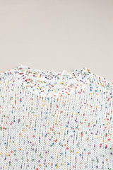 White Colorful Confetti Distressed Knit Sweater Sweaters JT's Designer Fashion