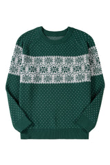 Green Christmas Snowflake Pattern Drop Shoulder Plus Size Sweater Plus Size Sweaters & Cardigans JT's Designer Fashion