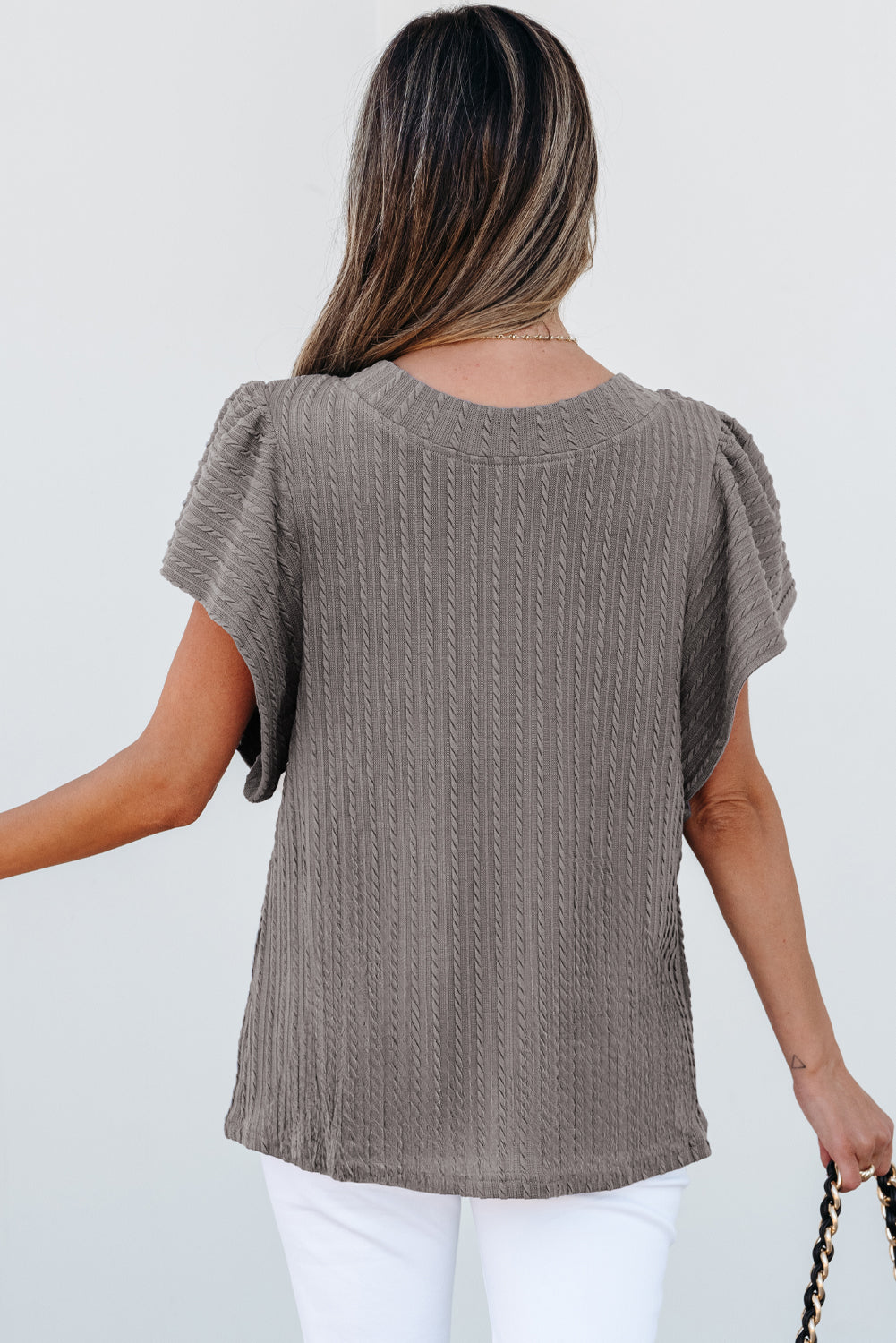 Sleet Solid Color Textured Flutter Sleeve Top Blouses & Shirts JT's Designer Fashion