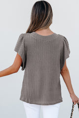Sleet Solid Color Textured Flutter Sleeve Top Blouses & Shirts JT's Designer Fashion