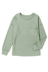 Clearly Aqua Solid Color Corded Drop Shoulder Long Sleeve Top Long Sleeve Tops JT's Designer Fashion