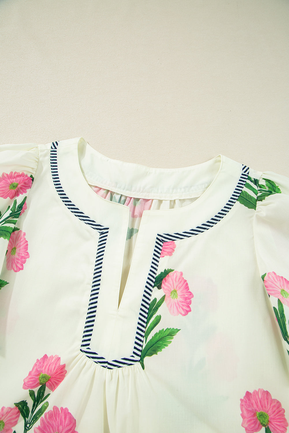 Apricot Floral Short Sleeve Split Neck Loose Mini Dress Floral Dresses JT's Designer Fashion