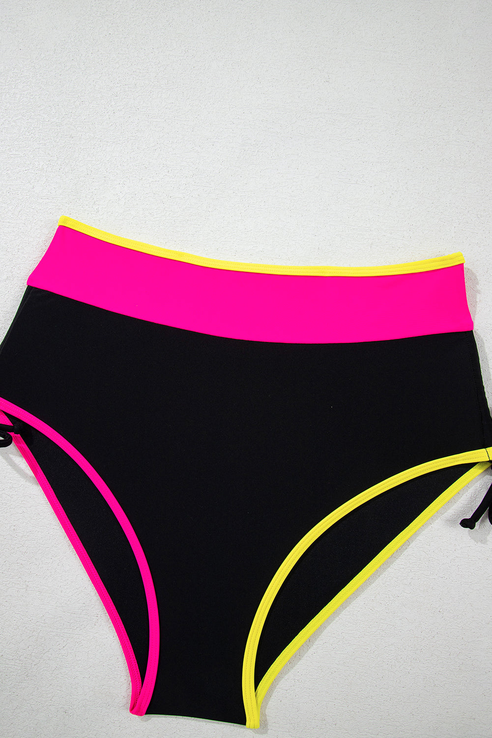 Black Color Block Drawstring Side V Neck High Waist Bikini Set Bikinis JT's Designer Fashion