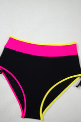Black Color Block Drawstring Side V Neck High Waist Bikini Set Bikinis JT's Designer Fashion
