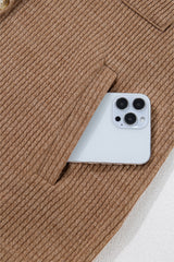 Dark Khaki Solid Color Corduroy Buttoned Long Sleeve Shacket Jackets JT's Designer Fashion