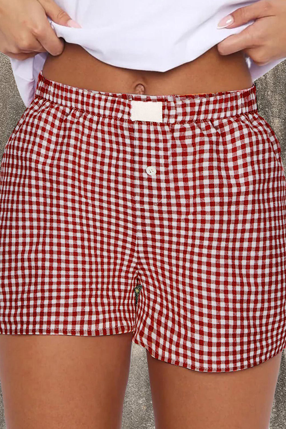Red Gingham Printed High Waist Shorts Casual Shorts JT's Designer Fashion